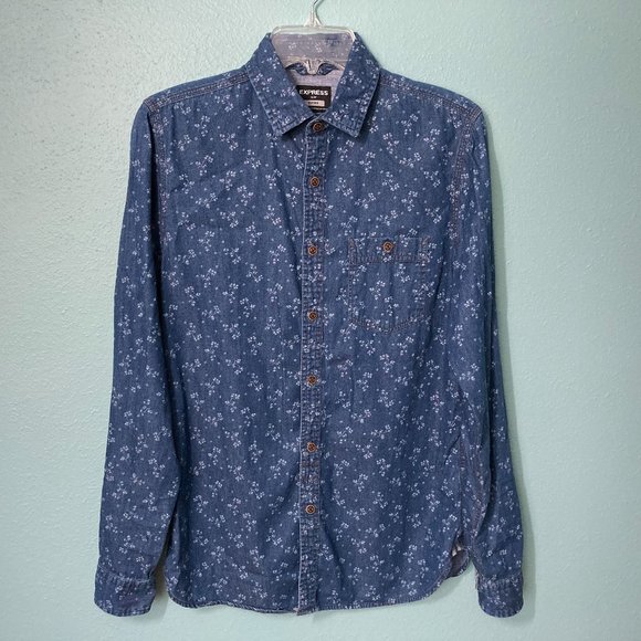 Express Tops - LAST CHANCE - Donating 5/25 Express Long Sleeve Floral Chambray
